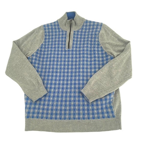 Thomas Dean Retro Sweater Extra Fine Merino Wool Gingham Check Mens Large - Picture 2 of 11